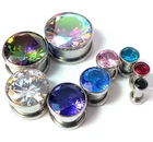 PAIR Large Gem Screw Fit Tunnels Plugs Gauges Earlets Piercing Body Jewelry
