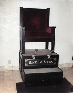 Solid Oak Shoe Shine Stand, ready for business.