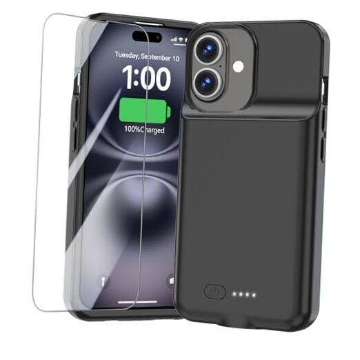 Fast Charging Battery Case for iPhone 16 6.1-Inch Black
