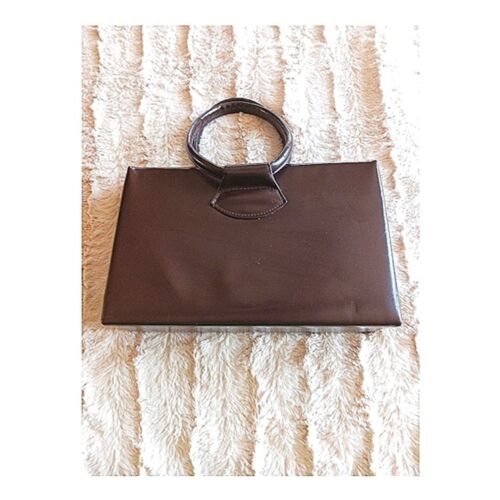 Vintage 50s/60s Brown Patent Leather Handbag W/ Faux Tortoiseshell