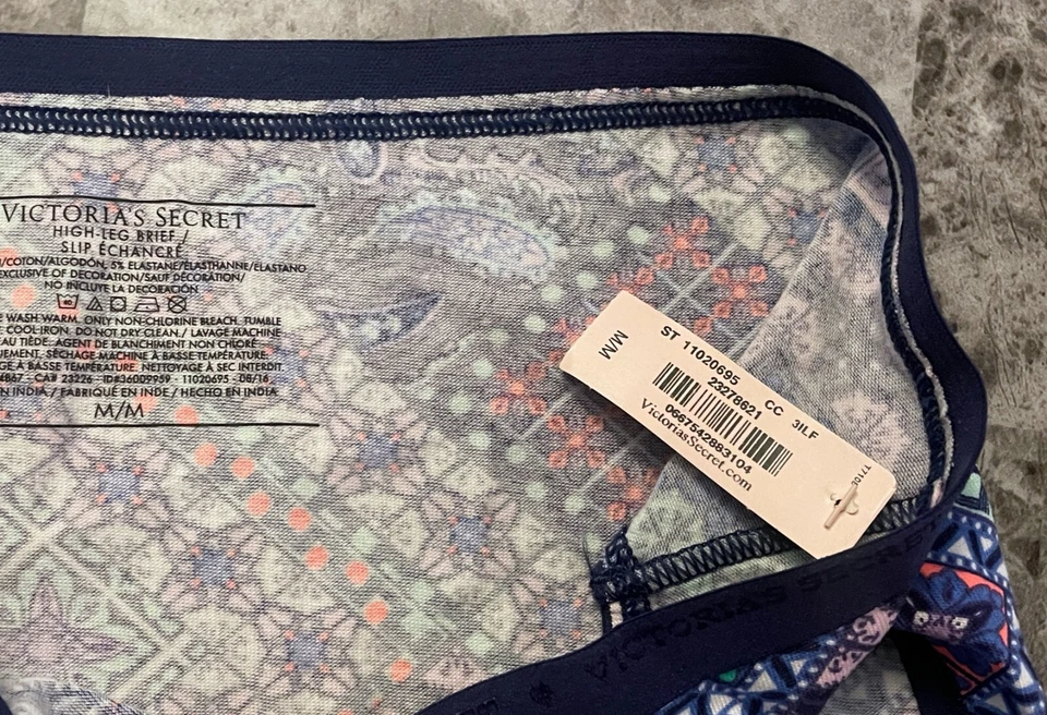 NWT VICTORIA'S SECRET M PAISLEY GEOMETRIC LOGO BAND RARE HIGH LEG BRIEF PANTIES - Image 2 of 3