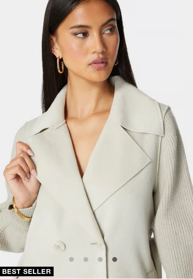 Bebe Sweater Sleeve Beige Coat L $209 Retail - Image 3 of 4