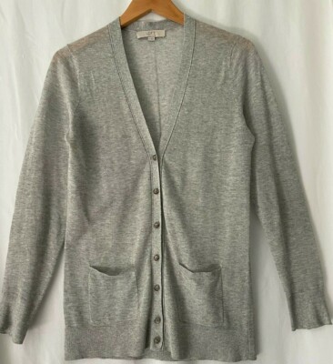 Ann Taylor size M gray sparkly tunic length cardigan sweater v-neck 🌷 