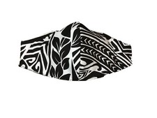 Black White Tribal Maile Hawaiian Print Face Mask Reversible With Nose Wire
