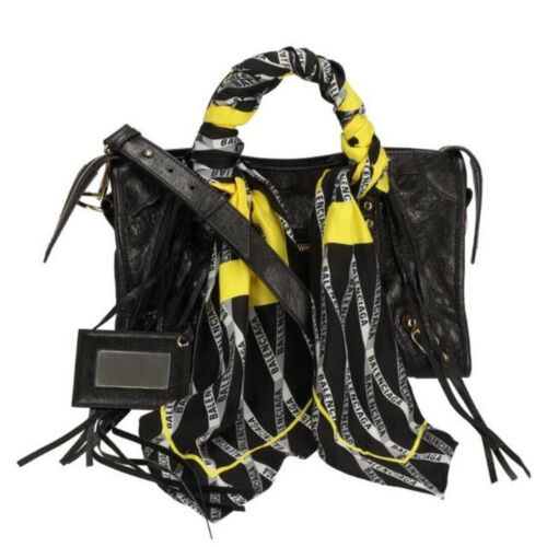 BALENCIAGA Classic Gold City Hand Bag Black Yellow Scarf W290 × H190 mm 345 Used - Picture 1 of 5