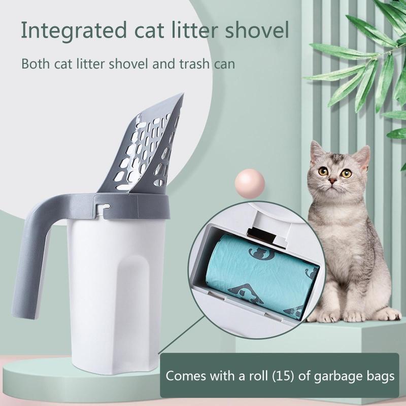 Cat Litter Scoop with Bags Integrated Detachable Deep Cat Litter