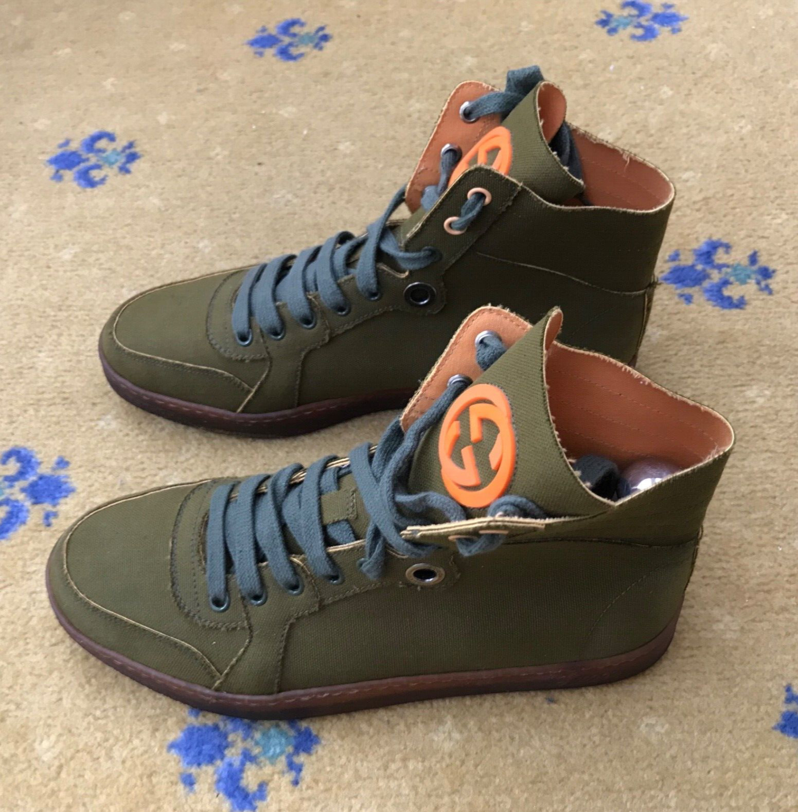 Gucci Trainers Sneaker High Top Shoes Green Olive Fabric UK 5.5 US 6.5 39.5 Mens thumbnail 5