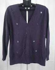 New York  Company Women's Plum V-Neck Knit Embellished Pullover Sweater Size XL