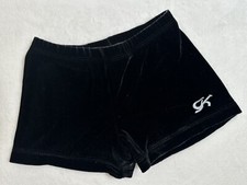 GK Elite SHORTS Leotard BLACK Velvet Velour Gymnastics MINI Bar Cheer SZ: AXS