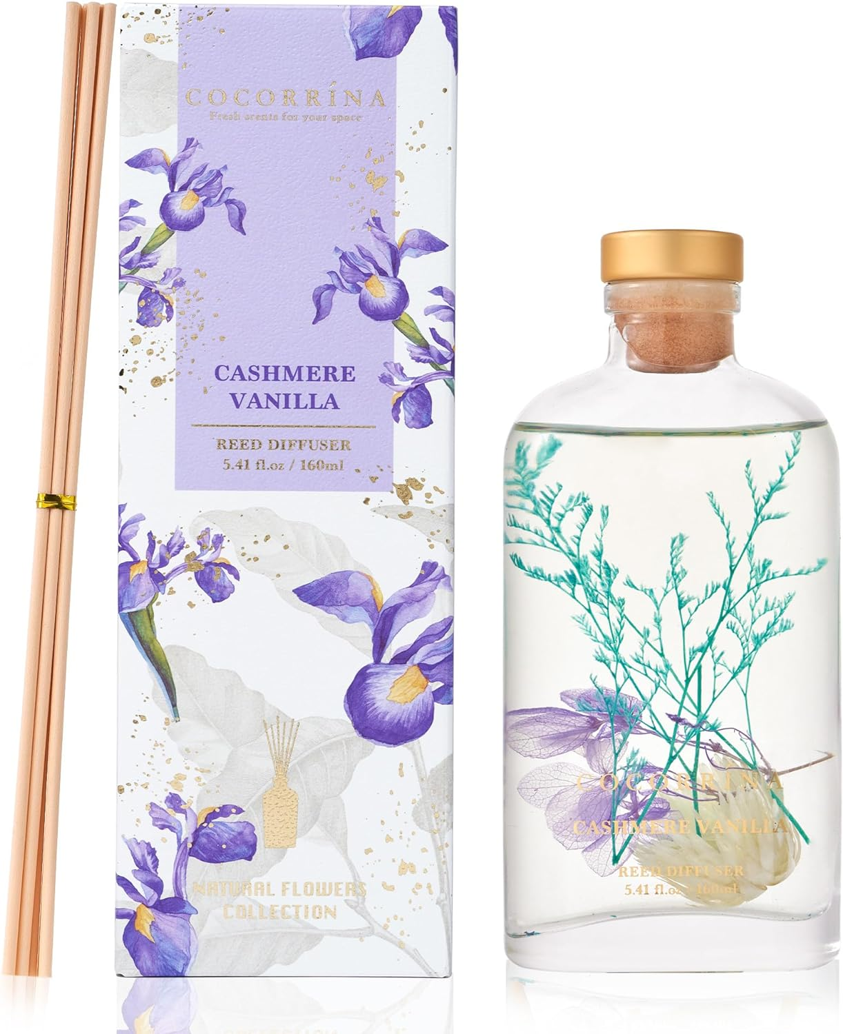 Reed Diffuser - Cashmere Vanilla 5.41 Oz Flower Reed Diffuser Set with Sticks, B-image