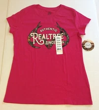 Realtree Women's Short Sleeve Pink & Camo T-Shirt "REALTREE", Choose Size
