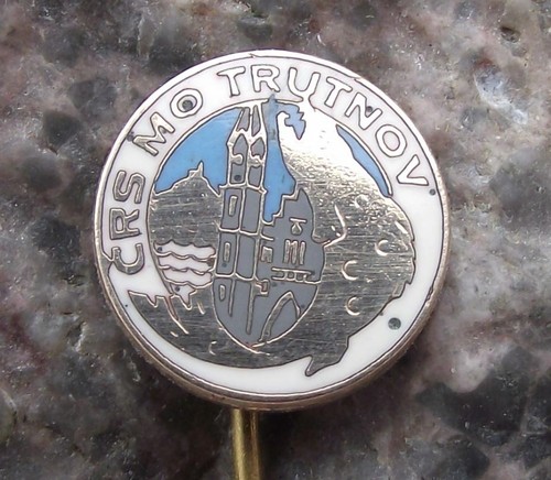 Antike Trutnov Tschechischer Angelverein springende Forelle Fisch Pin Anstecker - Bild 2 von 3