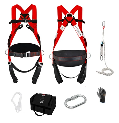 STURZSTOP SET Absturzsicherung 10m inkl Falldämpfer inkl. Auffanggurt + 2 Karabiner DIN EN