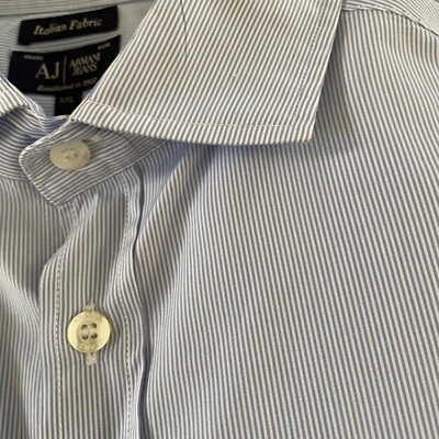 AJ ARMANI jeans カッターシャツ　 Armani Jeans Aj Embroidered Logo L/s Shirt Navy Blue - MEN from Onu UK
