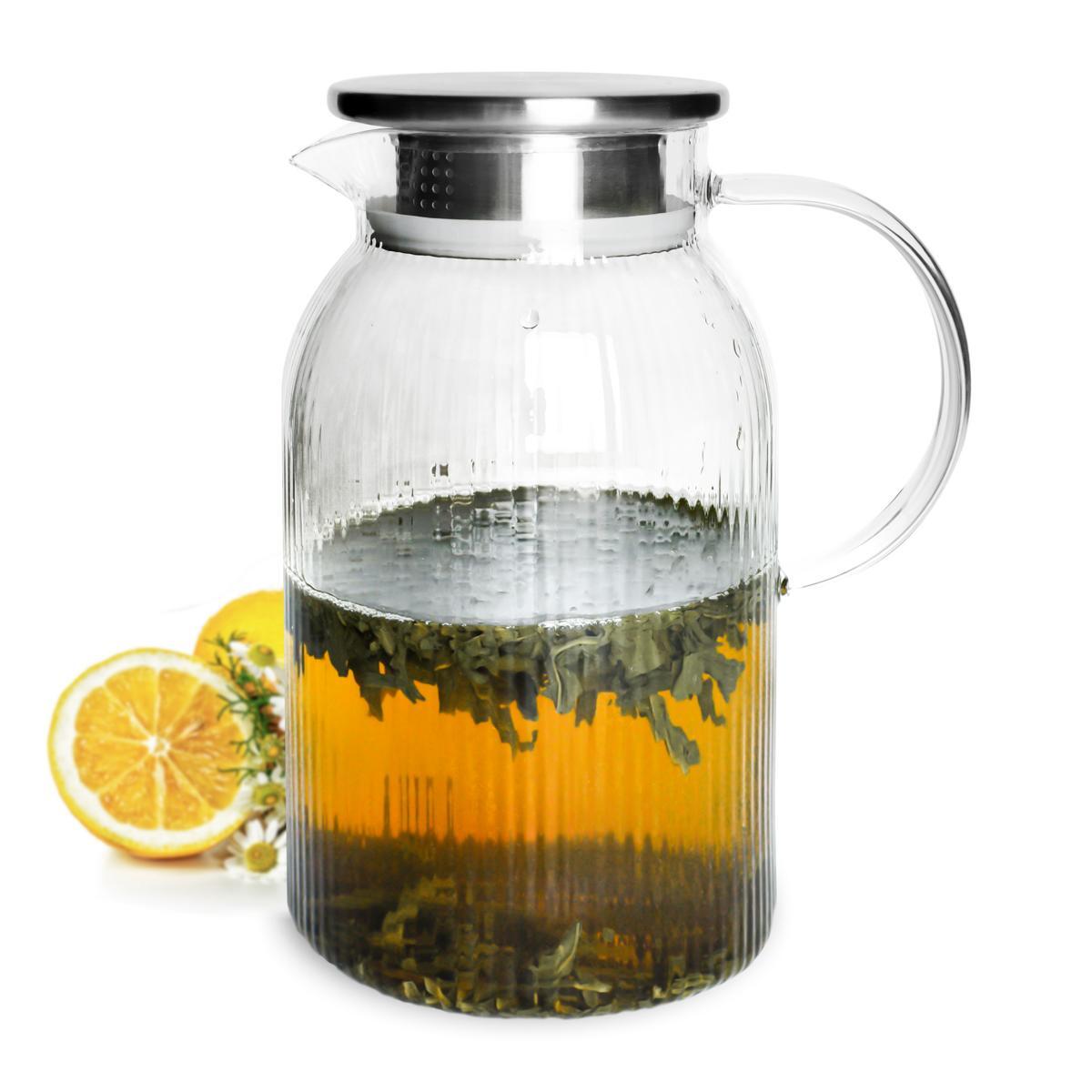 Botella de Agua 1,5L Acero Inox. Filtro Y Relieve Jarra Frasco de Vidrio