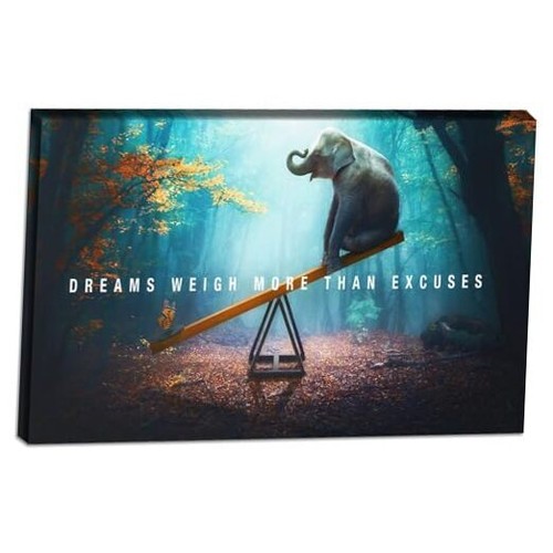 Motivational Canvas Wall Art Abstract Blue Elephant Pictures 24L" x 18W" Art-56