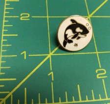 Orca Killer Whale Pin round metal pin measures approx 3/4 inch signed LM