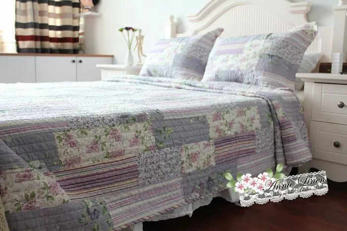 Lavender Purple Print Patchwork King Double Bed Throw Blanket Laura Ashley Fab
