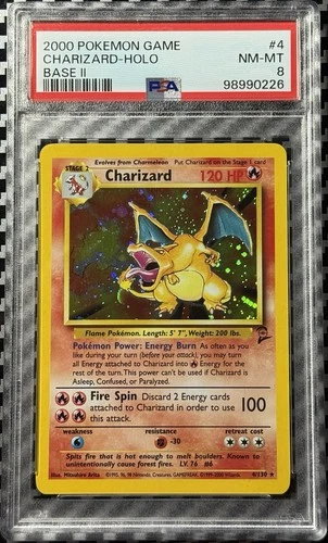 2000 Pokemon Base 2 #4 Charizard Holo PSA 8 Card NM-M Trusted Seller! Free Ship!