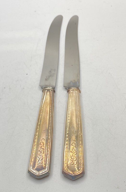 Sterling Silver Handle Dinner Knives Stainless Steel Blades 2 Piece Set 8.75"