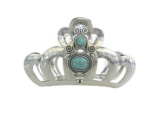 Hair claw clip turquoise blue stone textured silver metal western style