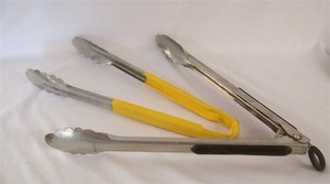 Restaurant Equipment Supplies 2 Color Handle Serving Tongs Plastic and Stainless