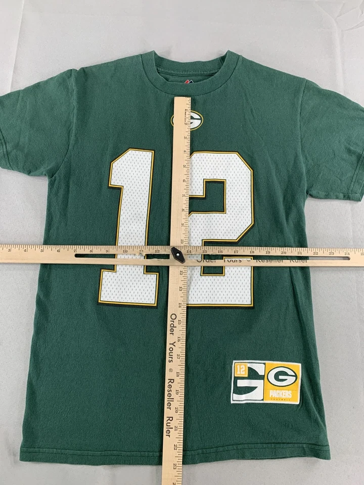 Camiseta masculina Green Bay Packers pequena verde futebol americano NFL 12 Rodgers Majestic - Imagem 3 de 4