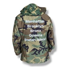 Vintage Camoflauge Jacket New York Bronx Manhattan Unisex Large Miltary M/L