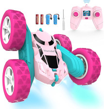 Pink Remote Control Car for Girls, 360 Flipping Stunt Car with LED Headlights,