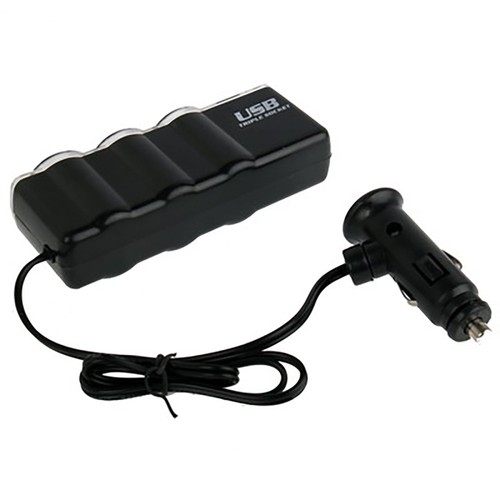 AMZER 12V / 24V Triple Socket USB Car Charger - Black - 第 2/3 張圖片