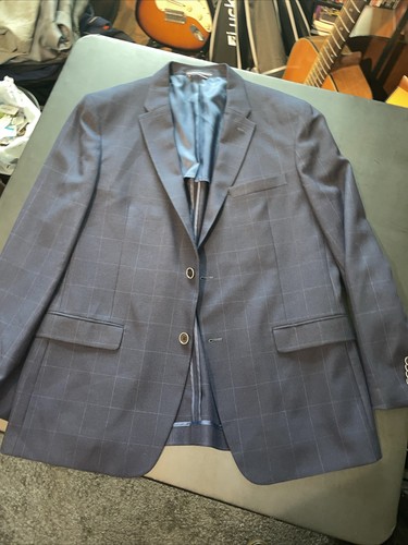 Blazer Tommy Hilfiger 44R Azul Marino Gris Lana Poli Spandex Curvado Ventana Moderno - Imagen 7 de 21