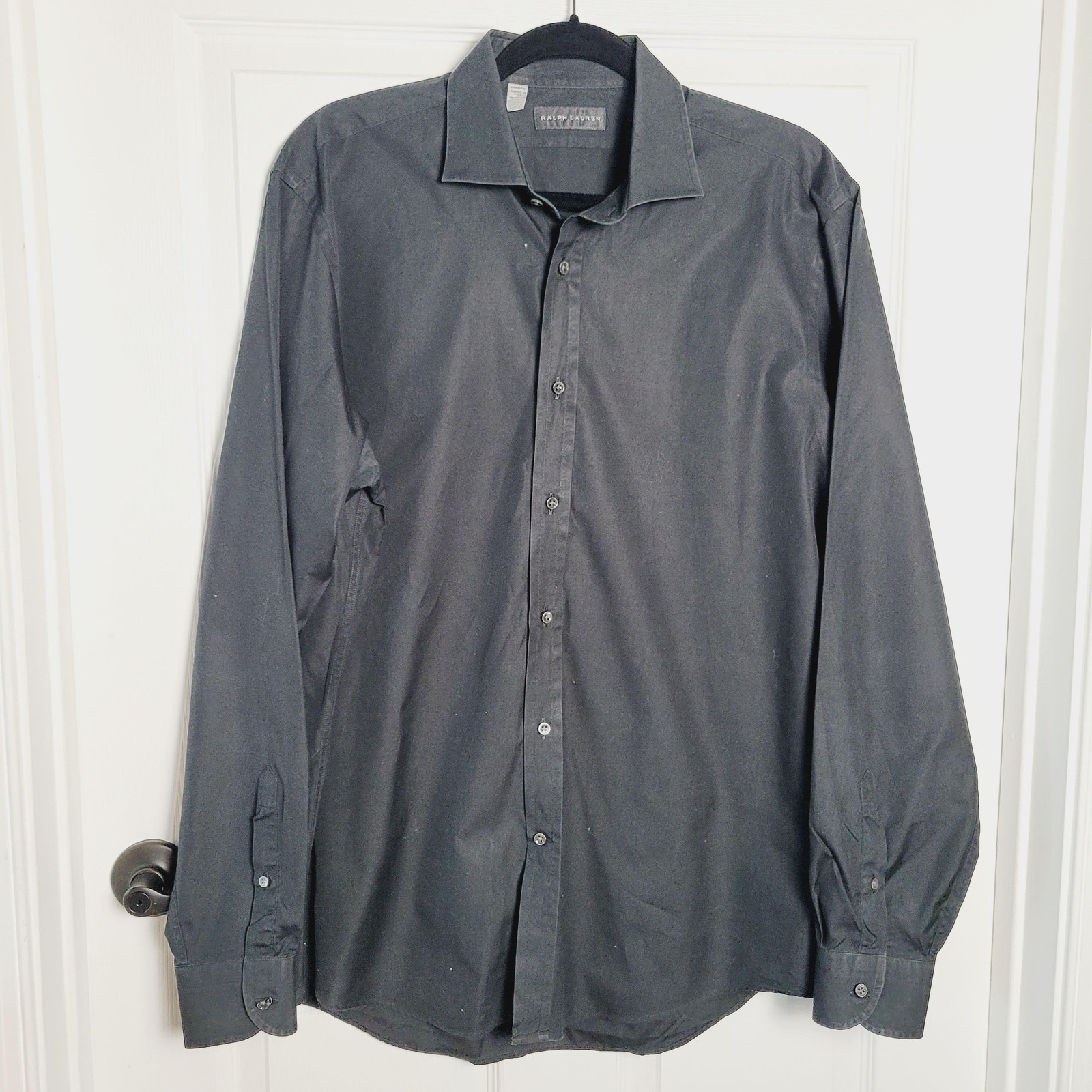 Ralph Lauren Black Label Shirt Mens 17 Black Made In Italy Dress Long Sleeve