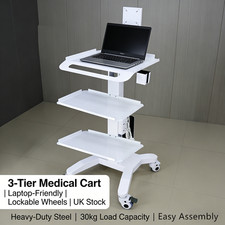 Dental Scanner Trolley 3-Tier Med Cart Laptop Mobile UK Steel Lockable Wheels