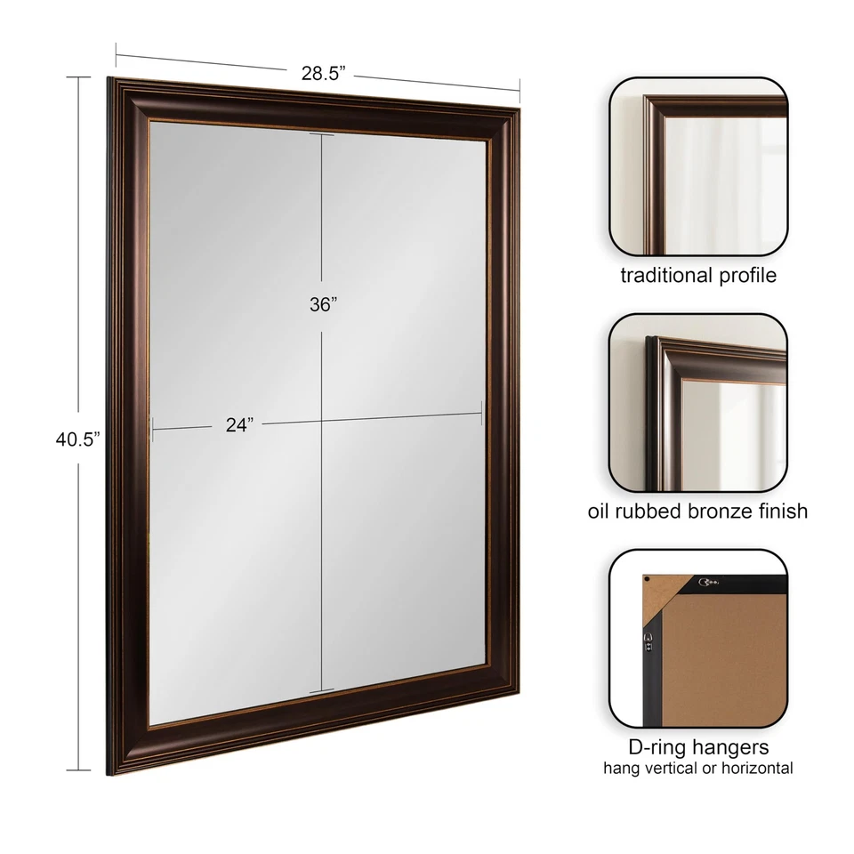 Galiano Traditional Framed Rectangle Bathroom Vanity Mirror, 29 x 41, Bronze,... - Image 2 of 4