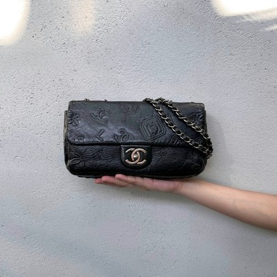 RARECHANEL 2014 Icons Double Chain Shoulder Single Flap Bag Black