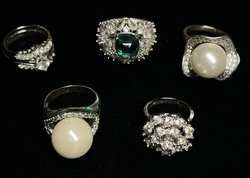 Vintage Costume Jewelry Ring Lot Glam Silver Tone Rhinestones
