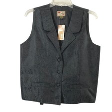 Scully Women Medium Black Paisley Vest Tuxedo Style Button Up Formal Party Event