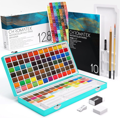 Watercolor Paint Set   128 Vibrant Colors for Artists & Beginners with Palette  