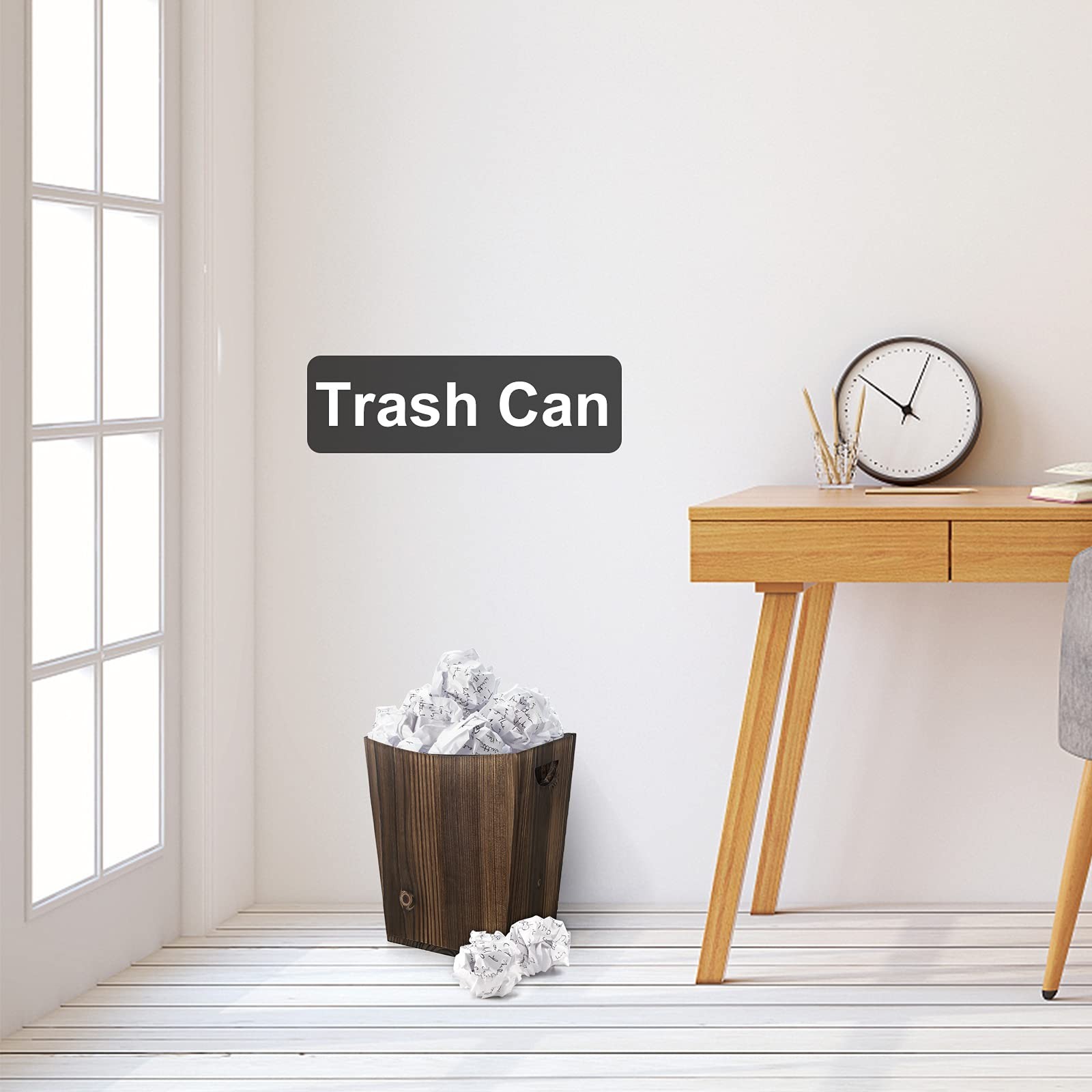 ETELI Wood Waste Basket Small Trash Can for Office Rectangular Trash Can Deco...