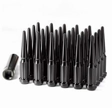 M14x1.5 Spike Lug Nuts Set of 24 Black Spline with Key Aftermarket Wheels