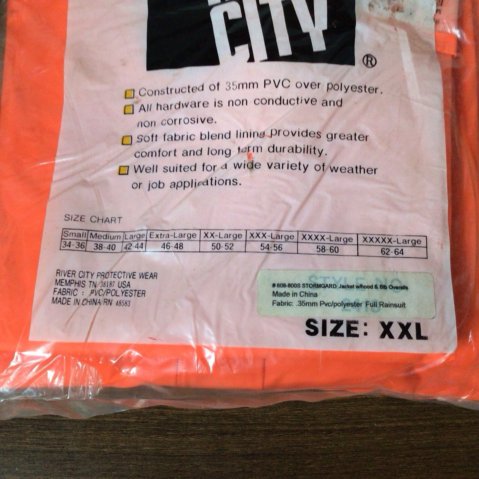 River City Classic 200 Series Protective 3 Piece Suit 2413 Orange XXL 2XL - product detail image 2