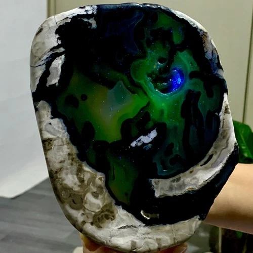 1.67LB Natural volcanic rock agate slice mineral quartz crystal geode