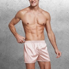 Men Satin Silk Boxer Briefs Shorts Sleepwear Panty Lounge Loose Underpants Cosy