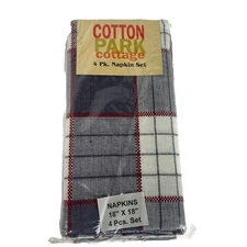 NEW Cotton Park Cottage Napkins Set (4) Gray Plaid COTTAGECORE