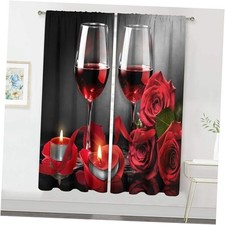 Burgundy Rose and Wine Curtains 29W x 63H Rod 29"W x 63"L Pack of 1 A1-red