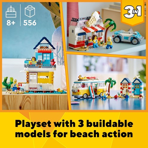LEGO Creator 3-in-1 Beach Camper Van Building Kit Transforms Camper into Ice Cre - Picture 3 of 8