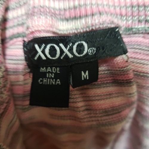 XOXO Knit Pink /gray Heather-stripe Ruched Sleeve Top Size Medium V-Neck - Picture 4 of 6