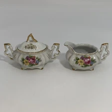 Vintage Royal Sealy Miniature Sugar Bowl Lid & Creamer Japan Gold Trim Porcelain