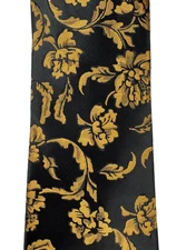 HI-TIE Mens Tie Black Gold Floral Scroll Designer Necktie NEW NWT