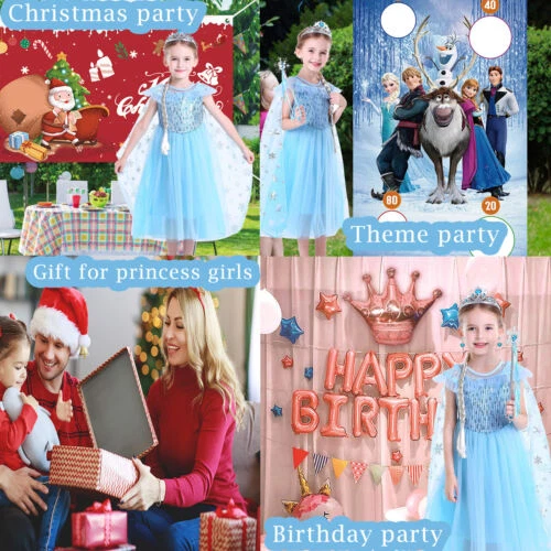Girls Frozen Elsa Costume Blue Sparkly Princess Dress for Birthday ChristmasGift - Image 2 of 4